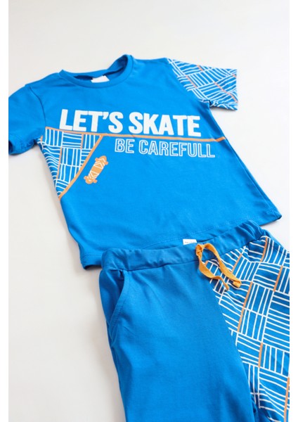 Erkek Çocuk Lets Skate Baskılı Kısa Kollu Basic Basic Takım 6-9 Yaş
