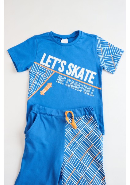 Erkek Çocuk Lets Skate Baskılı Kısa Kollu Basic Basic Takım 6-9 Yaş