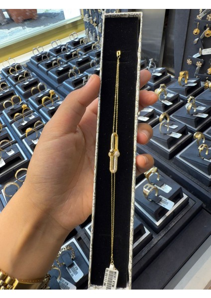 Taşlı Tiffany Model Altın Bileklik
