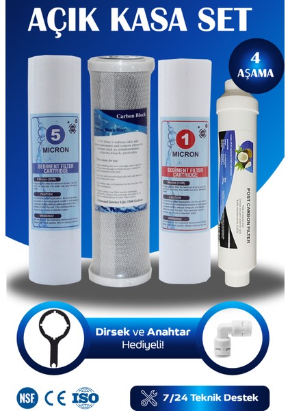 Açık Kasa Su Arıtma Cihazı 4 Aşamalı Filtre Seti Kokonat Bazlı Tatlandırıcılı