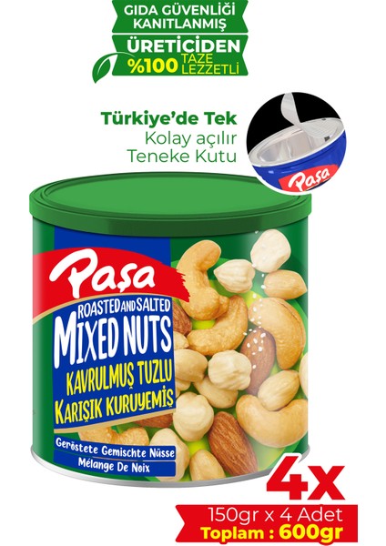 Kavrulmuş Karışık Kuruyemiş Teneke Kutu 150 gr x 4 Adet (1. Kalite)