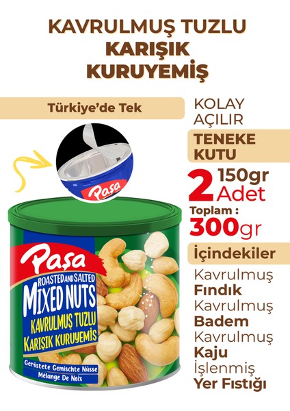 Kavrulmuş Karışık Kuruyemiş Teneke Kutu 150 gr x 2 Adet