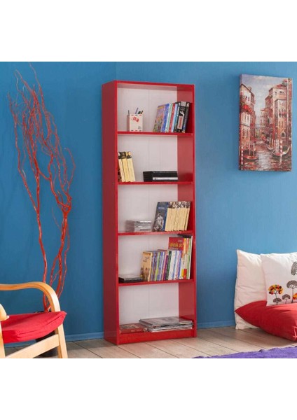 Adore Max 5 Raflı Kitaplık - Kırmızı Renk