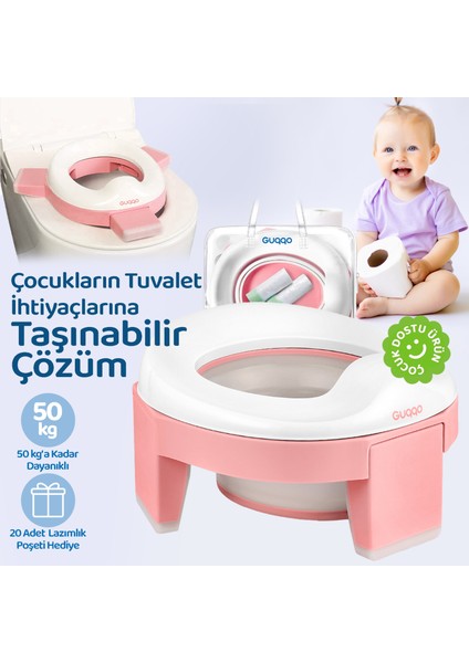Lazımlık, Portatif Katlanabilir Taşınabilir Seyahat Çocuk Tuvaleti, Klozet Adaptörü, Pembe