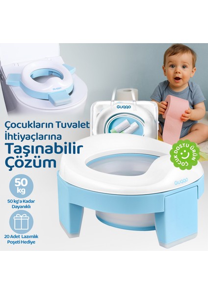 Lazımlık, Portatif Katlanabilir Taşınabilir Seyahat Çocuk Tuvaleti, Klozet Adaptörü, Mavi