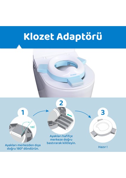 Lazımlık, Portatif Katlanabilir Taşınabilir Seyahat Çocuk Tuvaleti, Klozet Adaptörü, Mavi