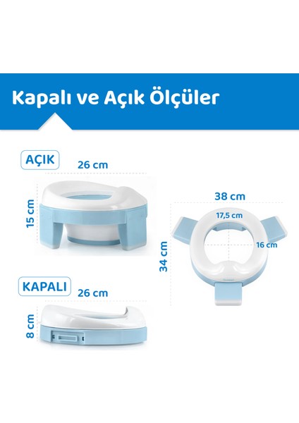 Lazımlık, Portatif Katlanabilir Taşınabilir Seyahat Çocuk Tuvaleti, Klozet Adaptörü, Mavi