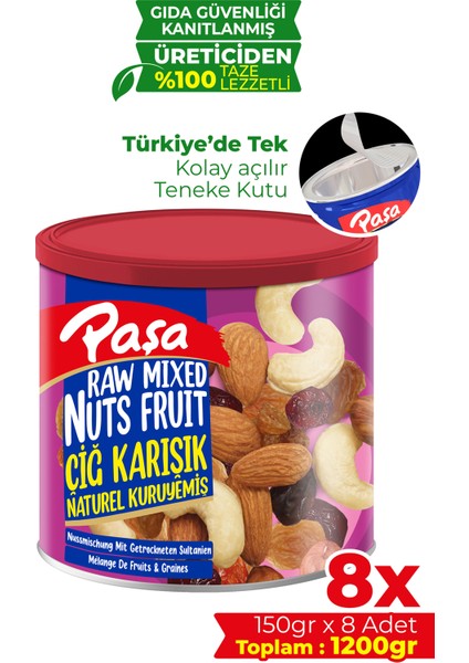 Çiğ Karışık Naturel Kuruyemiş Teneke Kutu 150 gr x 8 Adet