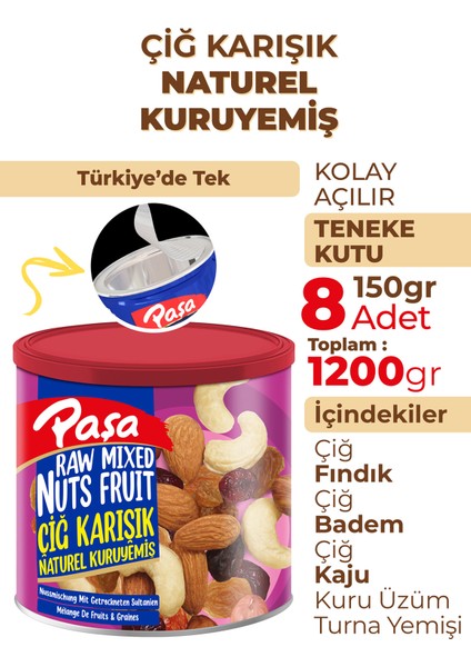 Çiğ Karışık Naturel Kuruyemiş Teneke Kutu 150 gr x 8 Adet fiyatları