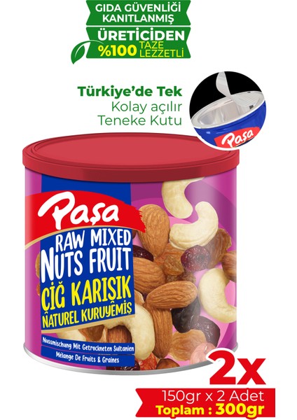 Çiğ Karışık Naturel Kuruyemiş Teneke Kutu 150 gr x 2 Adet