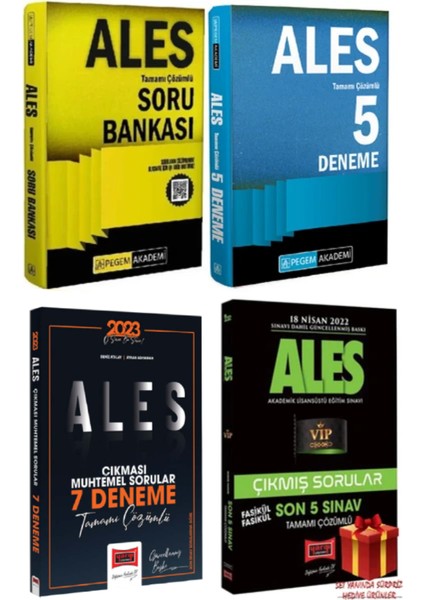 2024 ALES Soru Bankası + Pegem Akademi Yayıncılık ALES 5 Deneme + ALES Deneme + Çıkmış Sorular + Hediye