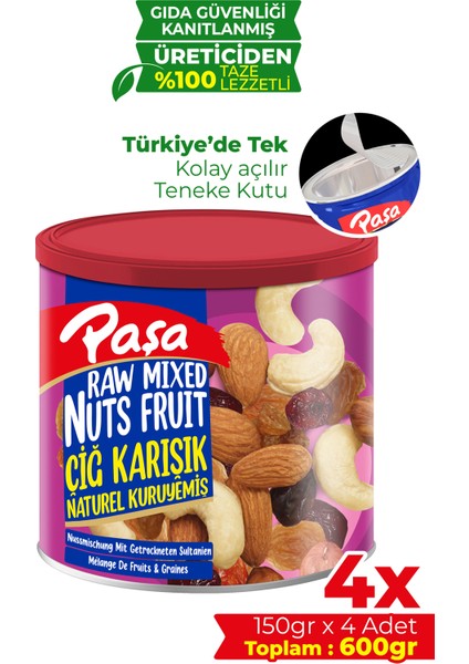 Çiğ Karışık Naturel Kuruyemiş Teneke Kutu 150 gr x 4 Adet