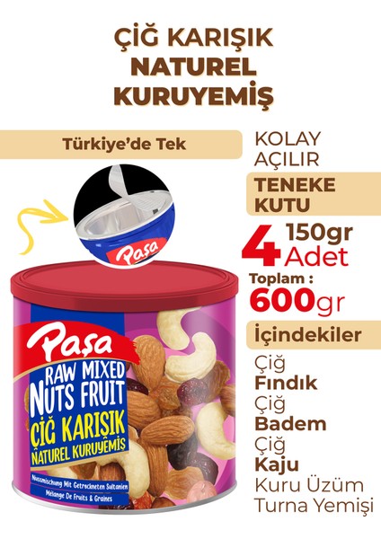 Çiğ Karışık Naturel Kuruyemiş Teneke Kutu 150 gr x 4 Adet fiyatları