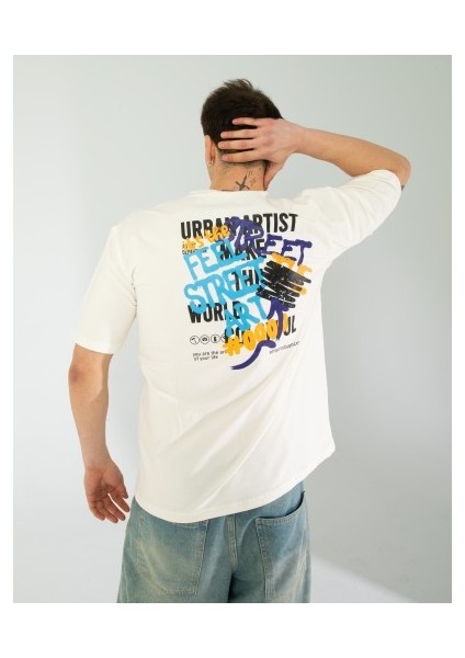 Oversıze Unisex Baskılı T-Shırt Feelart Ecrou