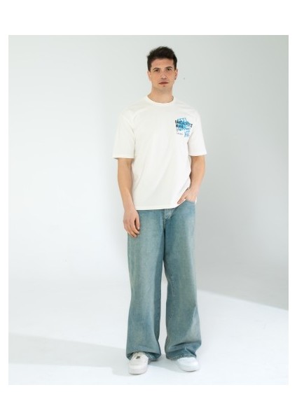 Oversıze Unisex Baskılı T-Shırt Feelart Ecrou indirimleri