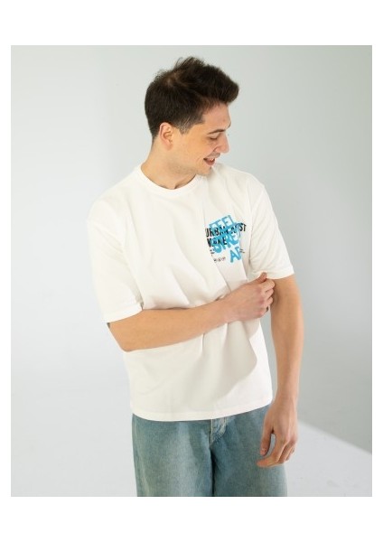 Oversıze Unisex Baskılı T-Shırt Feelart Ecrou