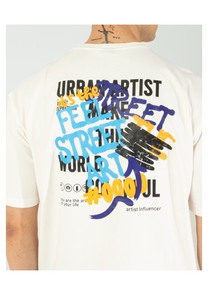 Oversıze Unisex Baskılı T-Shırt Feelart Ecrou