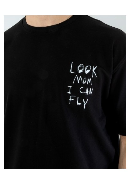 Oversıze Unisex Baskılı T-Shırt Fly Black modelleri