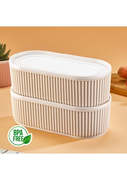 2 Adet Elastik Bantlı Istiflenebilir Pratik Saklama Kabı Seti 2X(1100 Ml) Bej fiyatları