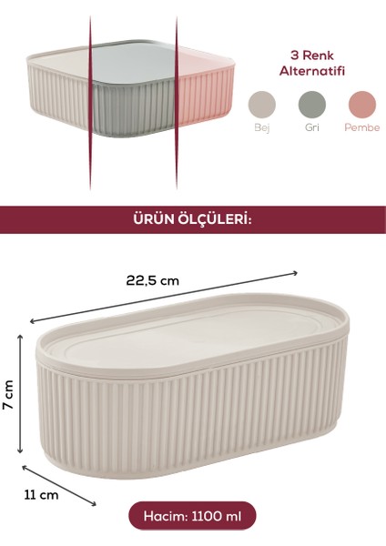 2 Adet Elastik Bantlı Istiflenebilir Pratik Saklama Kabı Seti 2X(1100 Ml) Bej fırsatları