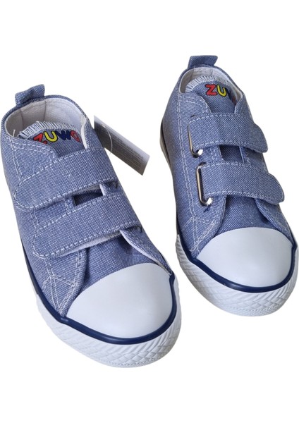 Çocuk Unisex Kot Mavi Cırtlı Spor Ayakkabı