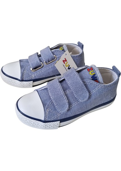 Çocuk Unisex Kot Mavi Cırtlı Spor Ayakkabı