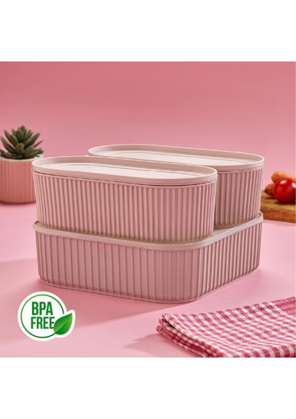 3 Adet Elastik Bantlı Istiflenebilir Pratik Saklama Kabı Seti 2X(1100 Ml) 1X(2600 Ml) Pembe fiyatları