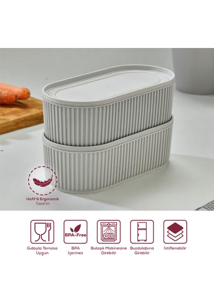 2 Adet Elastik Bantlı Istiflenebilir Pratik Saklama Kabı Seti 2X(1100 Ml) Gri modelleri