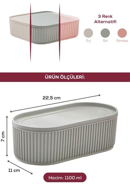 2 Adet Elastik Bantlı Istiflenebilir Pratik Saklama Kabı Seti 2X(1100 Ml) Gri fırsatları