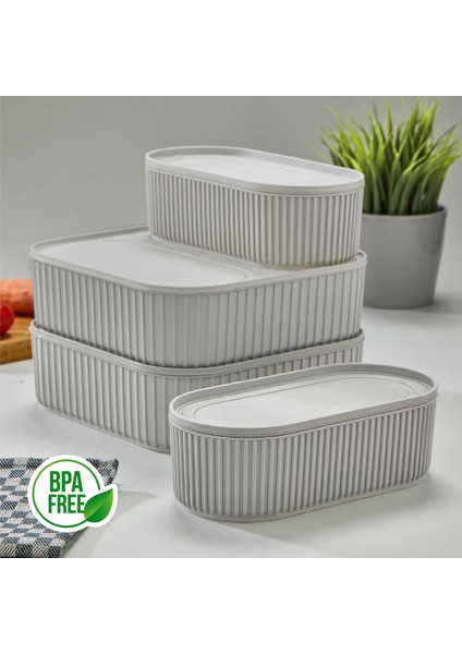 4 Adet Elastik Bantlı Istiflenebilir Pratik Saklama Kabı Seti 2X(1100 Ml) 2X(2600 Ml) Gri fiyatları