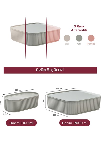 4 Adet Elastik Bantlı Istiflenebilir Pratik Saklama Kabı Seti 2X(1100 Ml) 2X(2600 Ml) Gri fırsatları