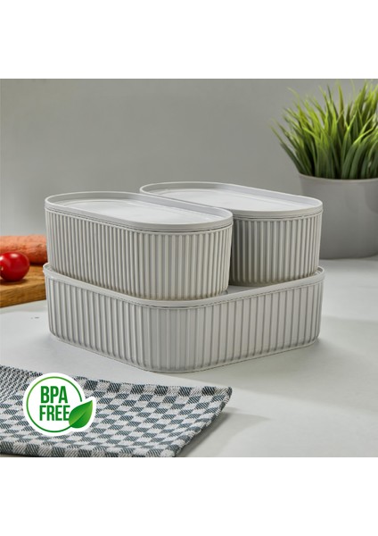 3 Adet Elastik Bantlı Istiflenebilir Pratik Saklama Kabı Seti 2X(1100 Ml) 1X(2600 Ml) Gri fiyatları