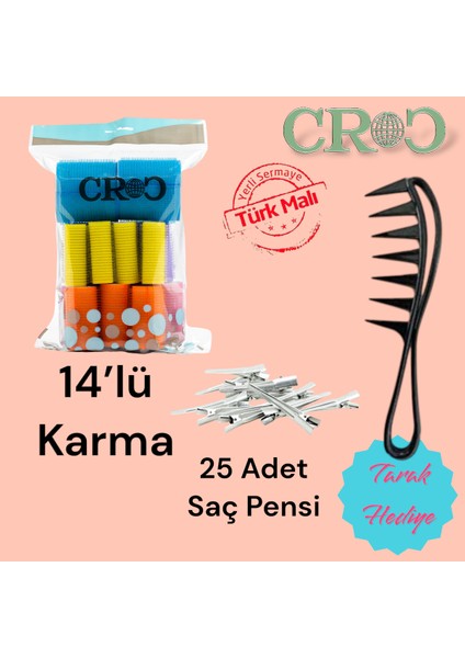 Karma Paket Cırtlı Sünger Bigudi 14'lü + 25'li Alüminyum Saç Pensi