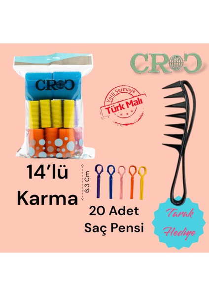 1210 Cırtlı Sünger Bigudi 14LÜ Karma Paket +20Li Saç Pensi