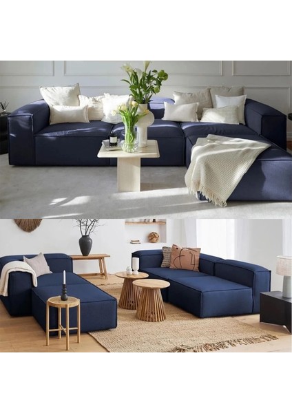 Mira Relax 4 Modül Köşe Koltuk (Lacivert ) Keten Kumaş