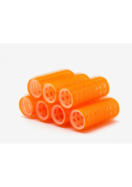 1216 Turuncu Cırtlı Plastik Bigudi 7'li Çap:2,5 cm + Plastik Saç Pensi 10'lu ( Yapışkanlı Saç Bigudisi ) modelleri