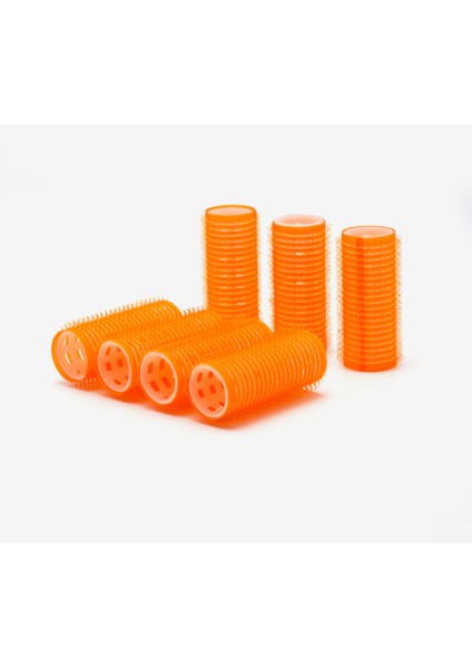 1216 Turuncu Cırtlı Plastik Bigudi 7'li Çap:2,5 cm + Plastik Saç Pensi 10'lu ( Yapışkanlı Saç Bigudisi ) indirimleri