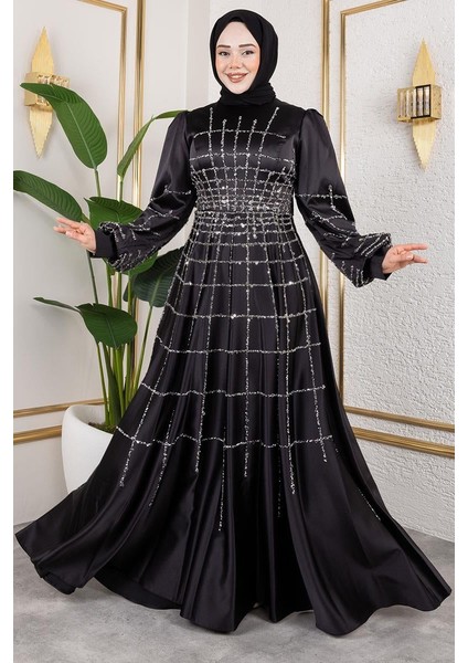 Kafes Model Saten Abiye Siyah