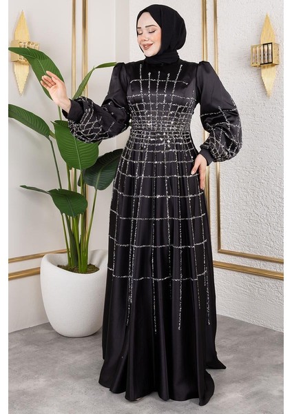 Kafes Model Saten Abiye Siyah