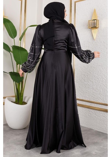 Kafes Model Saten Abiye Siyah