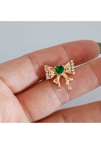 Pirinç Gold Yeşil Zirkon Taşlı Fiyonk Kıkırdak Küpe