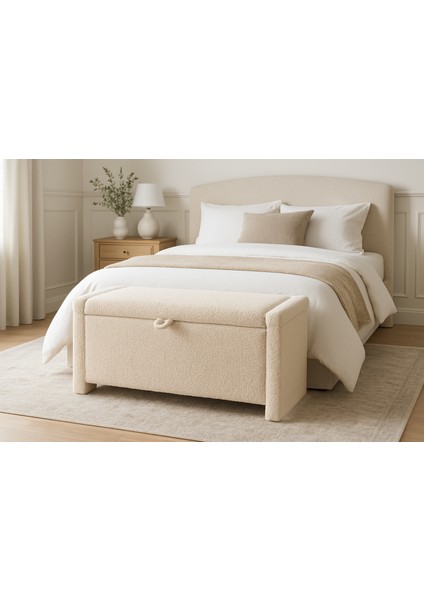 Vesta Teddy Kumaş Sandıklı Puf, Yatak Ucu, Antre, Oturma Alanı Fonksiyonel Depolama Bench