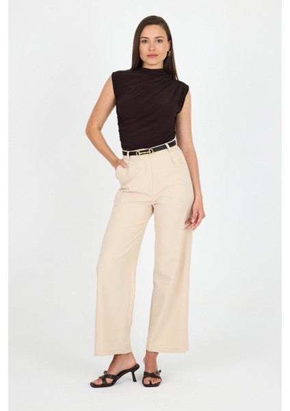 Acı Kahve Kolsuz Büzgülü Sandy Bluz 2430 modelleri