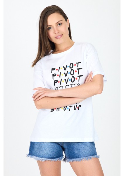 Beyaz Yazı Baskılı %100 Pamuk Oversize Tişört 2150-10M modelleri