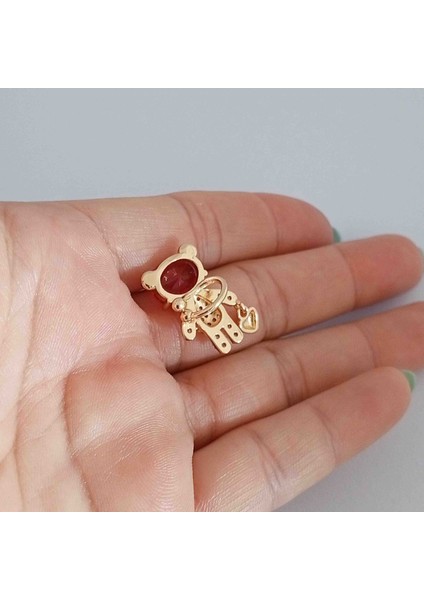 Pirinç Gold Tekli Fuşya Zirkon Taşlı Ayıcıklı Kıkırdak Küpe fiyatları