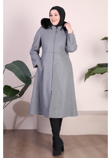 Kadin Büyük Beden Pardesü Kapşonu Kürklü Fermuarlı fırsatları