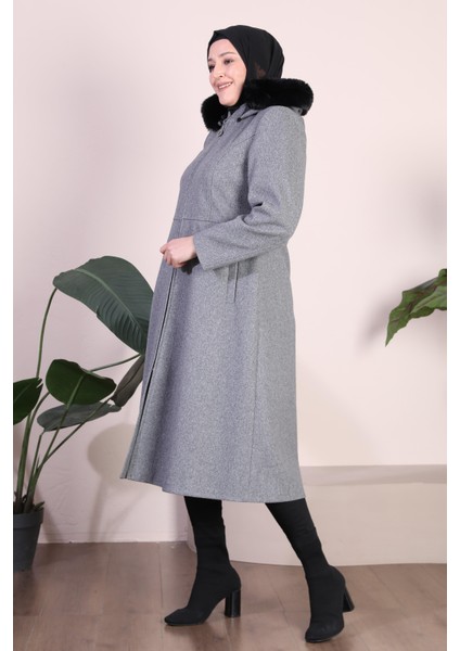 Kadin Büyük Beden Pardesü Kapşonu Kürklü Fermuarlı indirimleri
