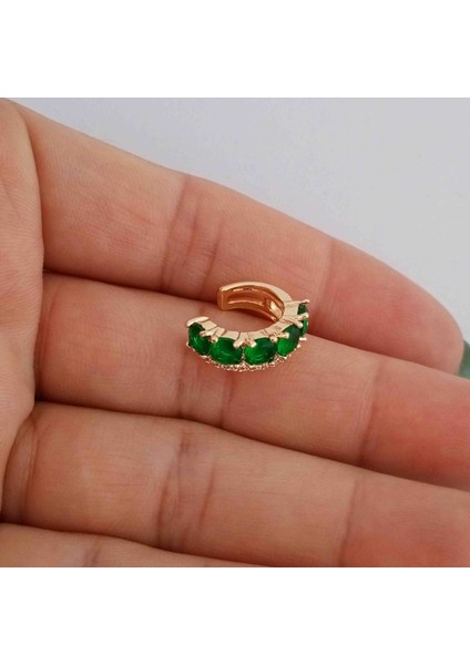 Pirinç Silver Yeşil Zirkon Taşlı Kıkırdak Küpe