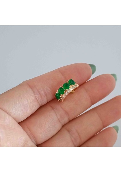 Pirinç Silver Yeşil Zirkon Taşlı Kıkırdak Küpe fiyatları