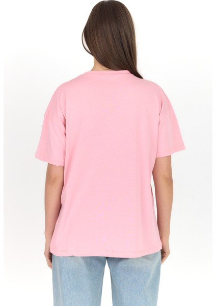 Pembe Yazı Baskılı %100 Pamuk Oversize Tişört 2150-10M indirimleri